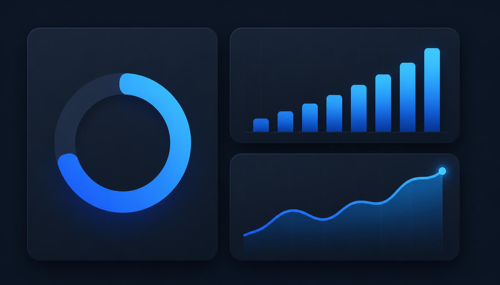 Minimal dashboard visual representing time saved, qualified lead percentage and response time metrics