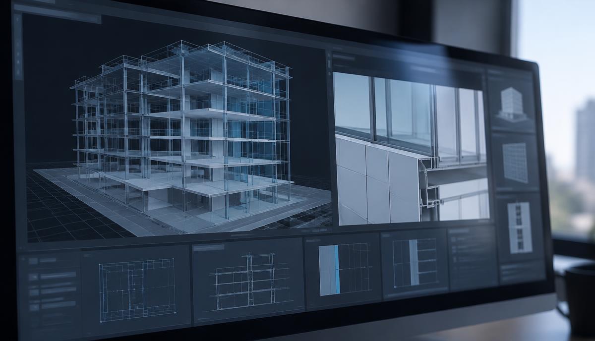 Screen showing a project review interface with abstract structural and envelope diagrams